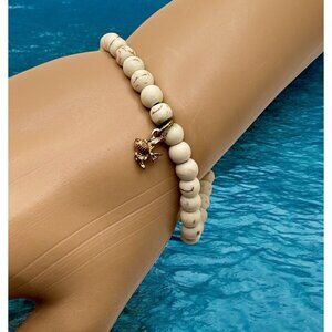 Vintage Beaded Bracelet With Angel Fish Gold Tone Charm Faux Stone Beads